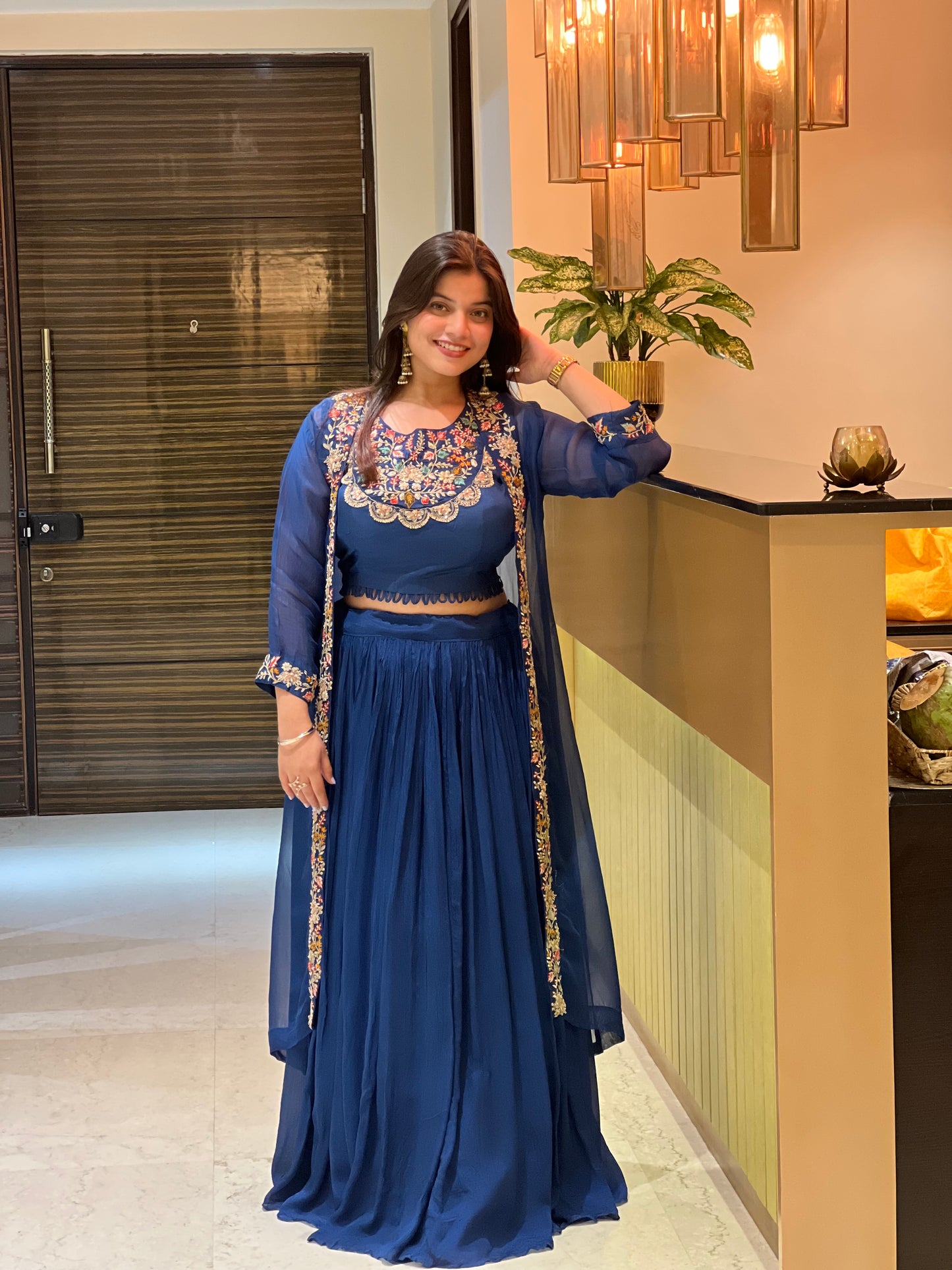 Crop top skirt with handwork shrug