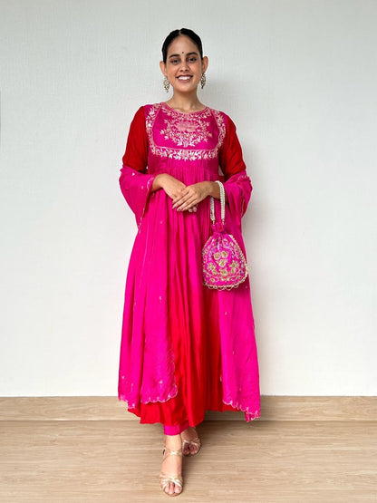 Ombre pink silk anarkali