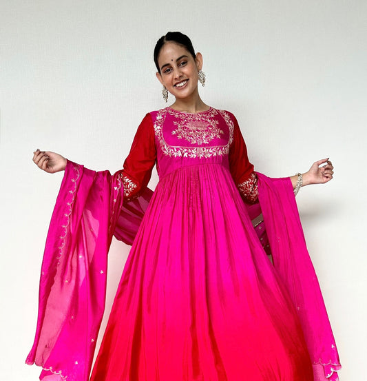 Ombre pink silk anarkali