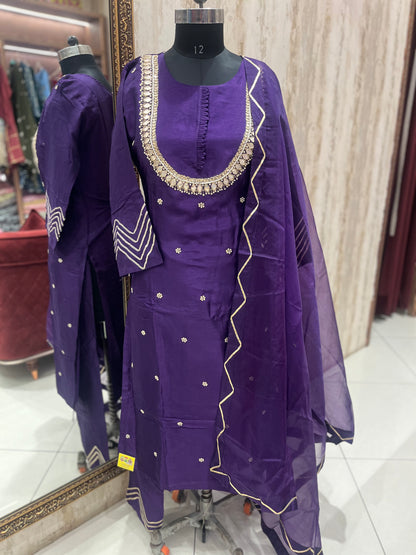 Purple Gota patti suit with Organza Dupatta