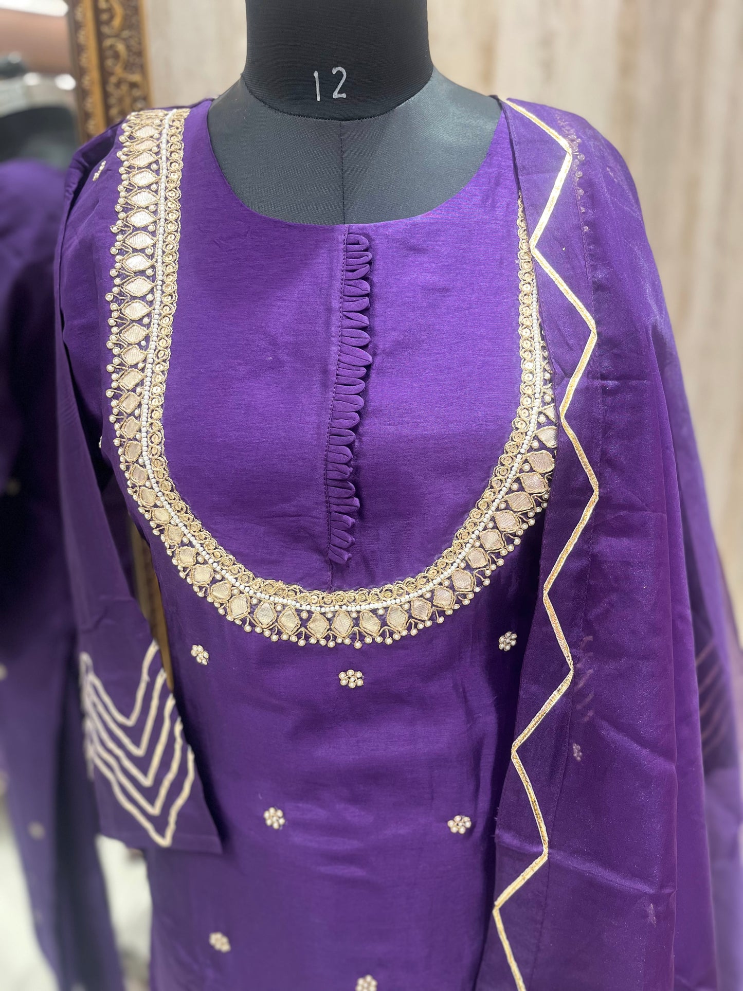 Purple Gota patti suit with Organza Dupatta