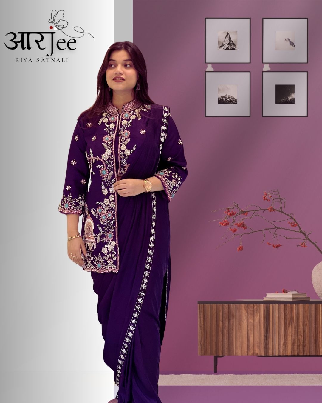 Handwork Dabka Pre draped saree