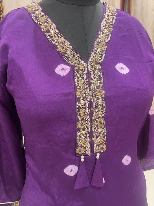Purple two piece with Dhoti
