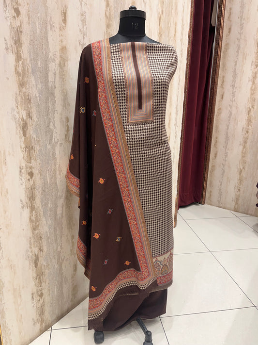 Pashmina Checkered contrast woolen suit