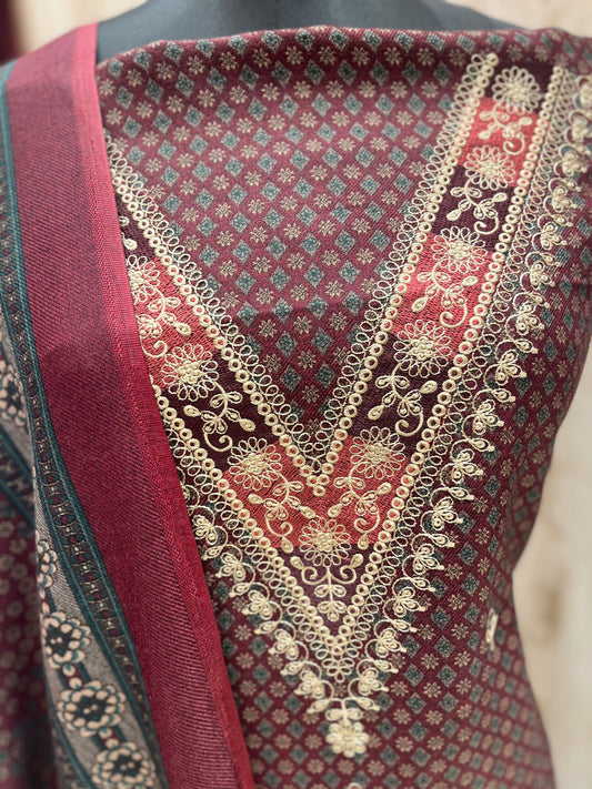 Pashmina V neck print suit