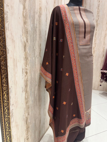 Pashmina Checkered contrast woolen suit