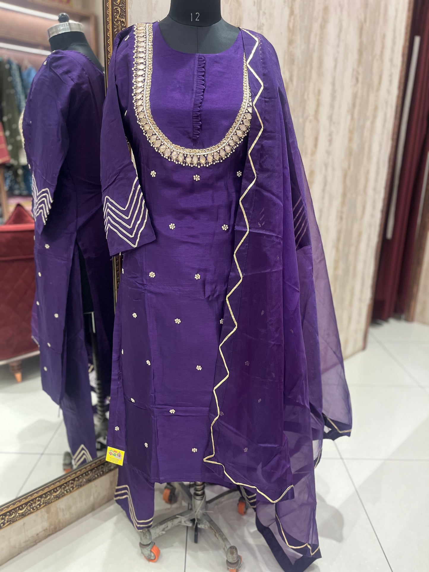 Purple Gota patti suit with Organza Dupatta
