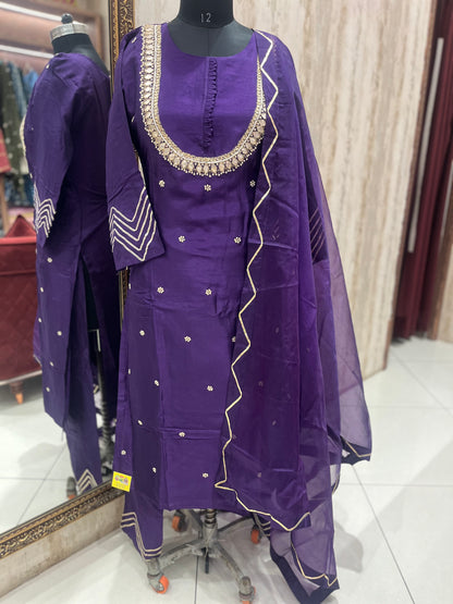 Purple Gota patti suit with Organza Dupatta