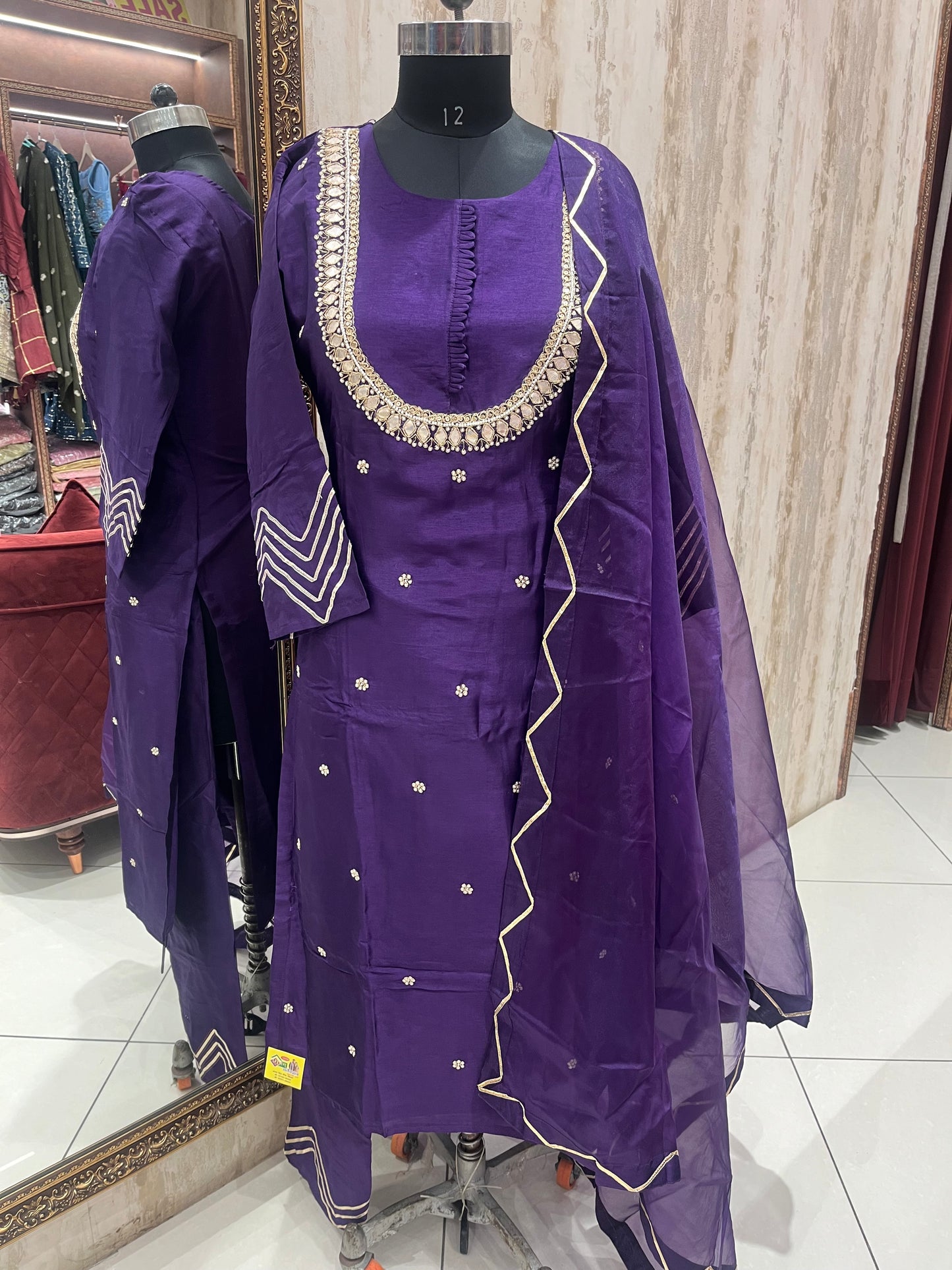 Purple Gota patti suit with Organza Dupatta