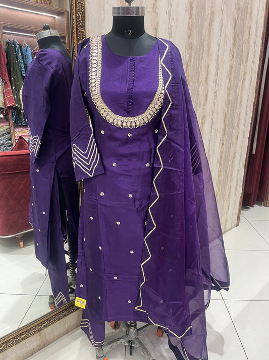 Purple Gota patti suit with Organza Dupatta