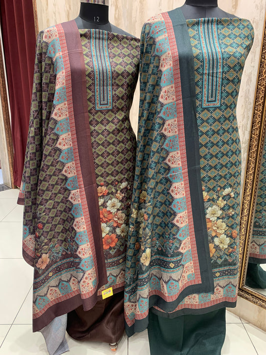 Pashmina printed woolen suit