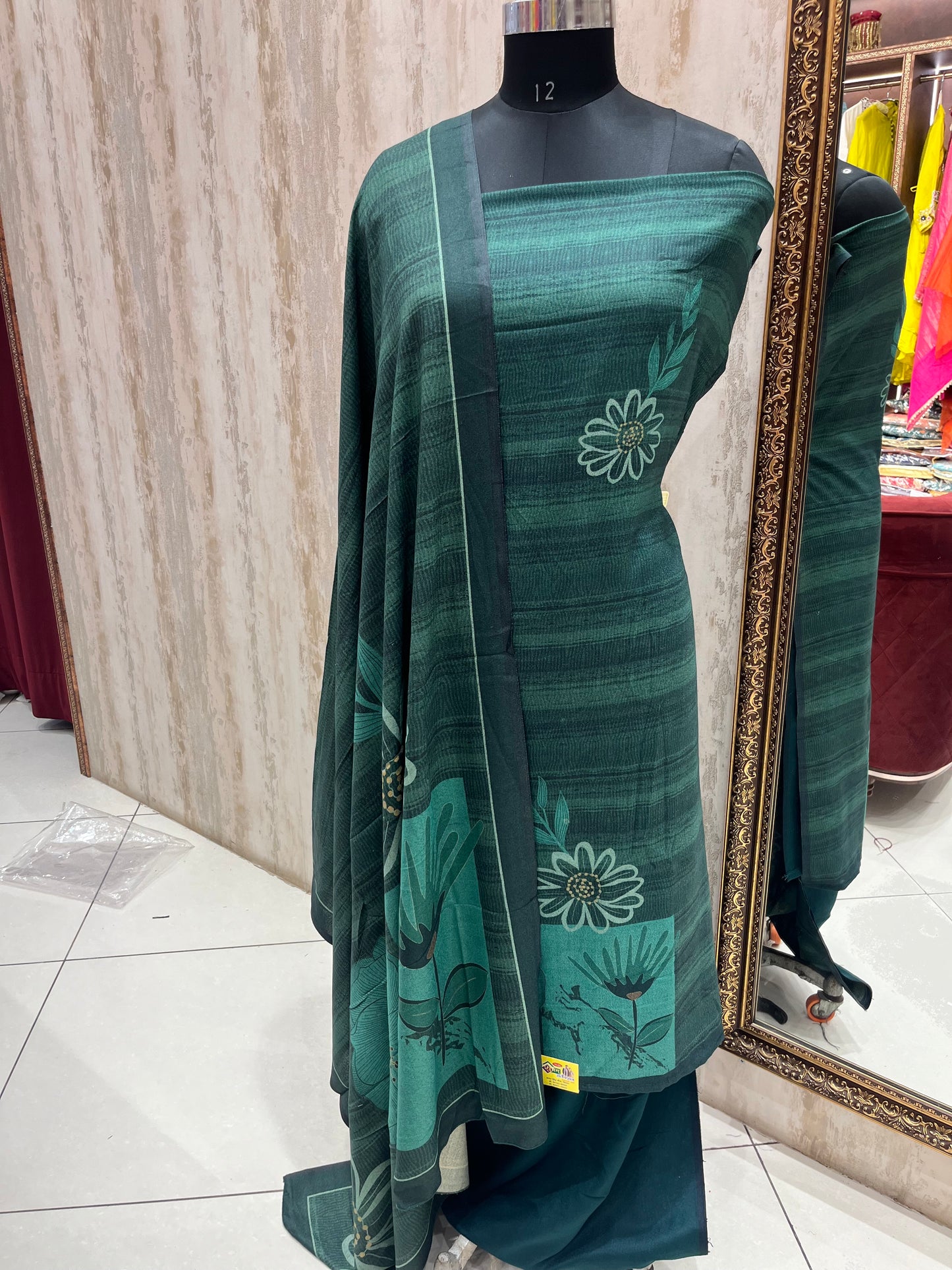 Pashmina green print suit