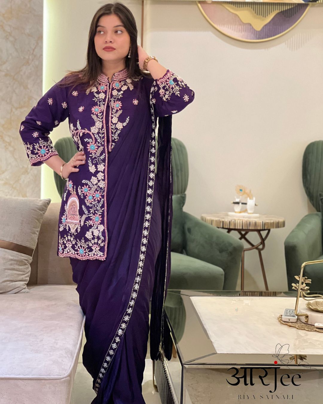 Handwork Dabka Pre draped saree