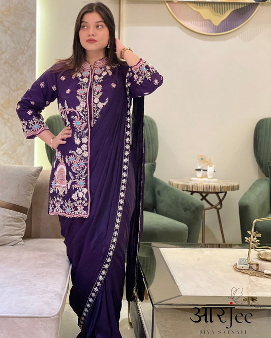 Handwork Dabka Pre draped saree