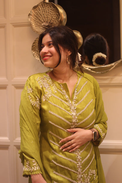 Inara Green Pearl Embellished Three Piece Set