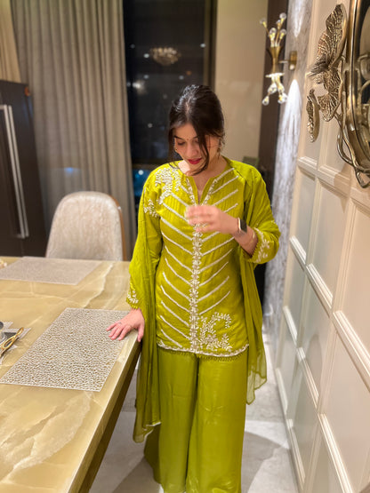 Inara Green Pearl Embellished Three Piece Set