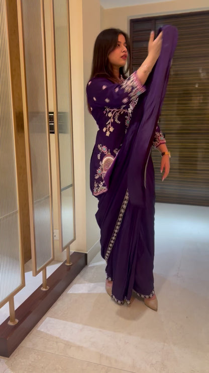Handwork Dabka Pre draped saree