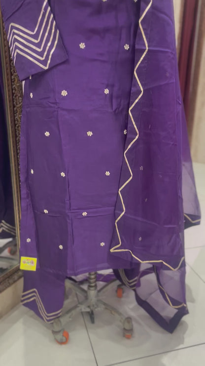 Purple Gota patti suit with Organza Dupatta